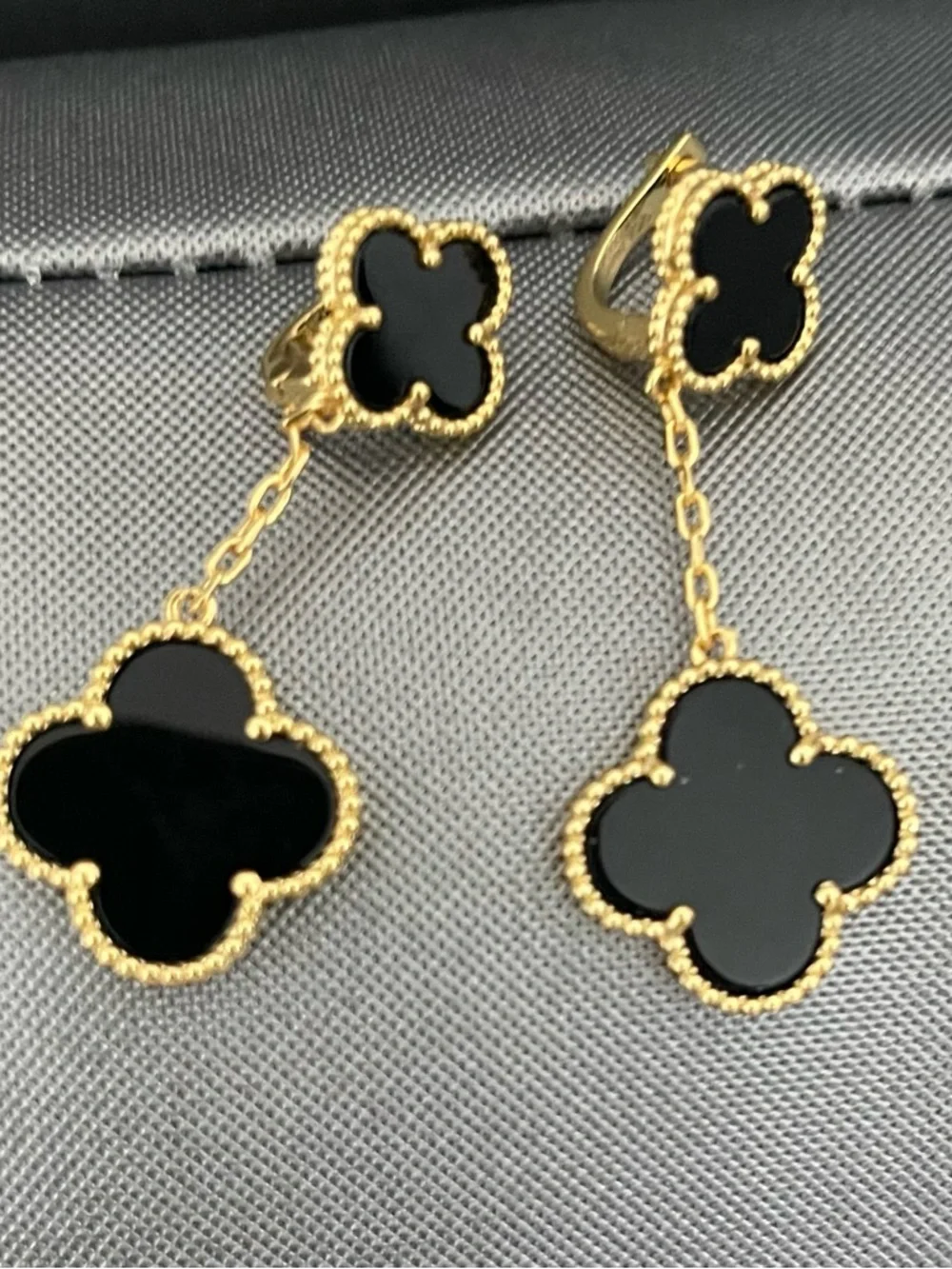 Gold and Black Clover Drop Earrings - Women Jewelry - Picture 2 of 3